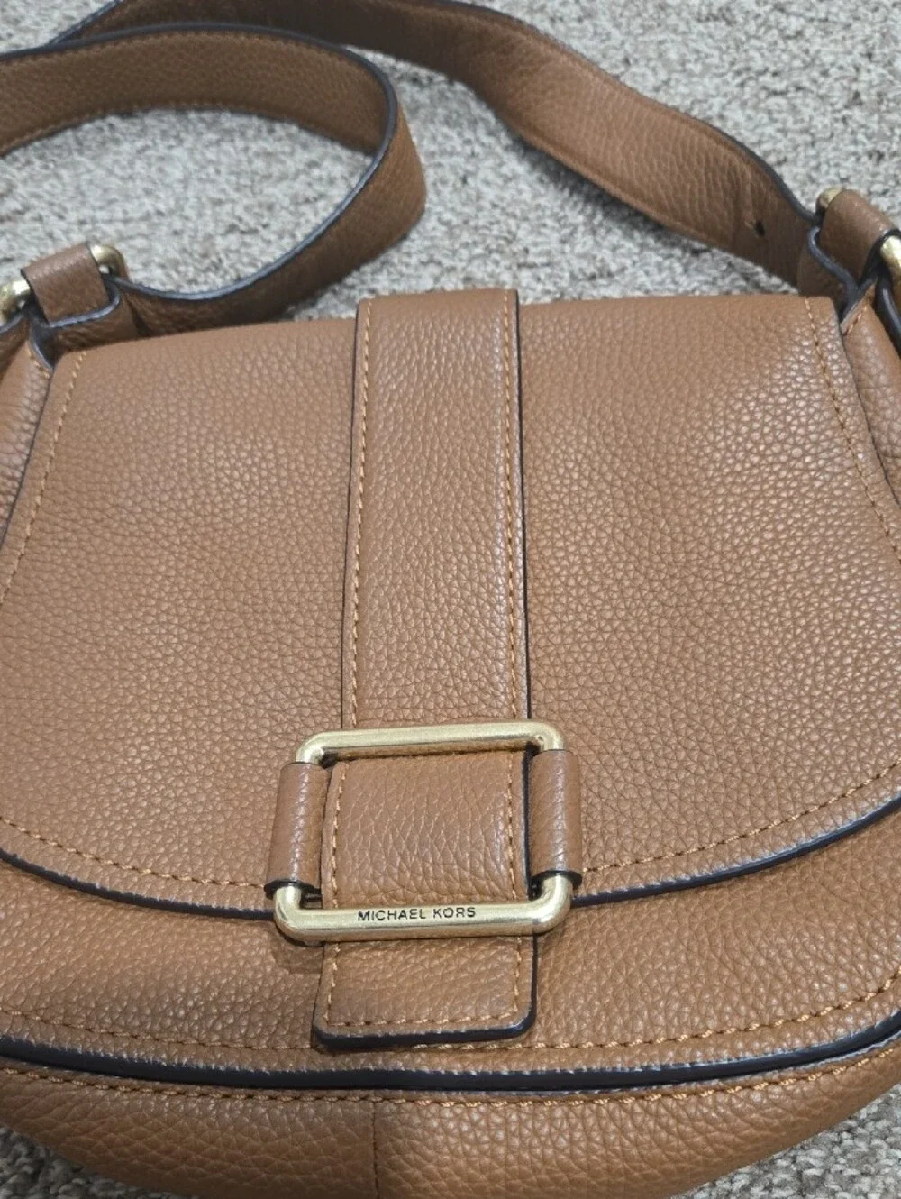 Michael Kors Leather Crossbody Saddle Bag in Tan
